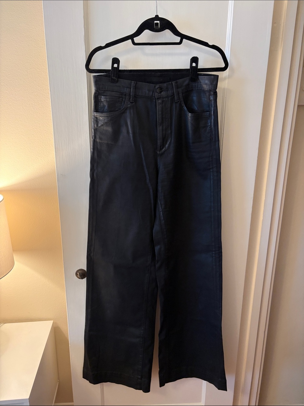 Joe's Jeans Mia Black Wide-Leg Coated Denim Jeans